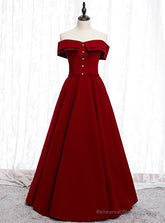 A-Line Burgundy Off the Shoulder Long Prom Dress